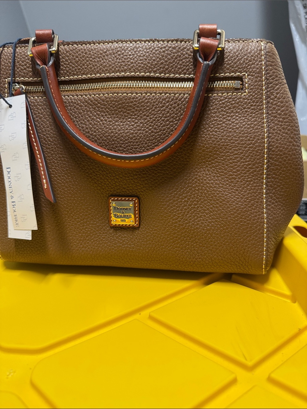Dooney & Bourke Brown Pebbled Leather Satchel with Gold Hardware